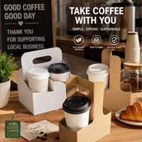 Porte-gobelets en papier kraft et blanc, supports jetables avec poignée pour le transport de boissons à emporter
