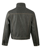 Veste bomber vintage en denim de haute qualité personnalisable, à manches longues, à bouton unique, à ourlet plat, avec deux poches poitrine, 100% coton