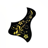 Protector de Guitarra Acústica Negro Antiarañazos, Placa Protectora para Guitarra de 40 y 41 Pulgadas, Patrón de Flor Dorada, Accesorio Protector