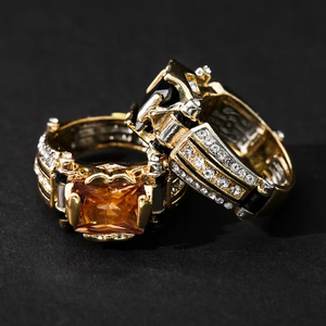 ZhuQian Großhandel Legierung Vergoldete Zweifarbige Elite-Temperament Herrenringe Party Klassisch Punk <span class=keywords><strong>Retro</strong></span> Quadratisch Schwarzer Zirkon Schmuck - Product Image 2