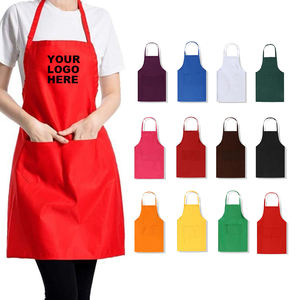 定制徽标纯色围裙，女式，带 2 个口袋，黑色商用厨师围裙，适合厨房烹饪、餐厅、烧烤、清洁 - Product Image 1