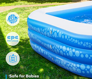 Piscine gonflable <span class=keywords><strong>pour</strong></span> enfants Ags, PVC de 0,30 mm <span class=keywords><strong>d</strong></span>'épaisseur, bain <span class=keywords><strong>d</strong></span>'<span class=keywords><strong>eau</strong></span> portable <span class=keywords><strong>pour</strong></span> la famille, 118x69x21 pouces, bleu, plaisir estival en plein air |   Fabriqué - Product Image 2