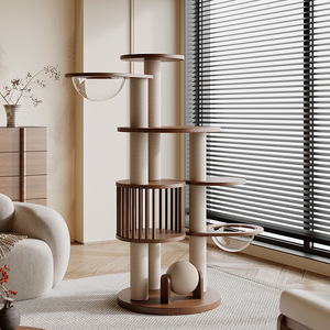 Moderner Umweltfreundlicher Massivholz-Katzenkratzbaum mit 4 Ebenen und Sisal-Vertikaldesign, 175cm Hoch, für den Innenbereich - Product Image 2