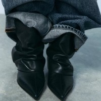Bottines tendance à bout pointu et talon aiguille, mi-mollet, plissées, doublure en daim, automne-hiver, chaussures sexy pour femmes, QuiteS New