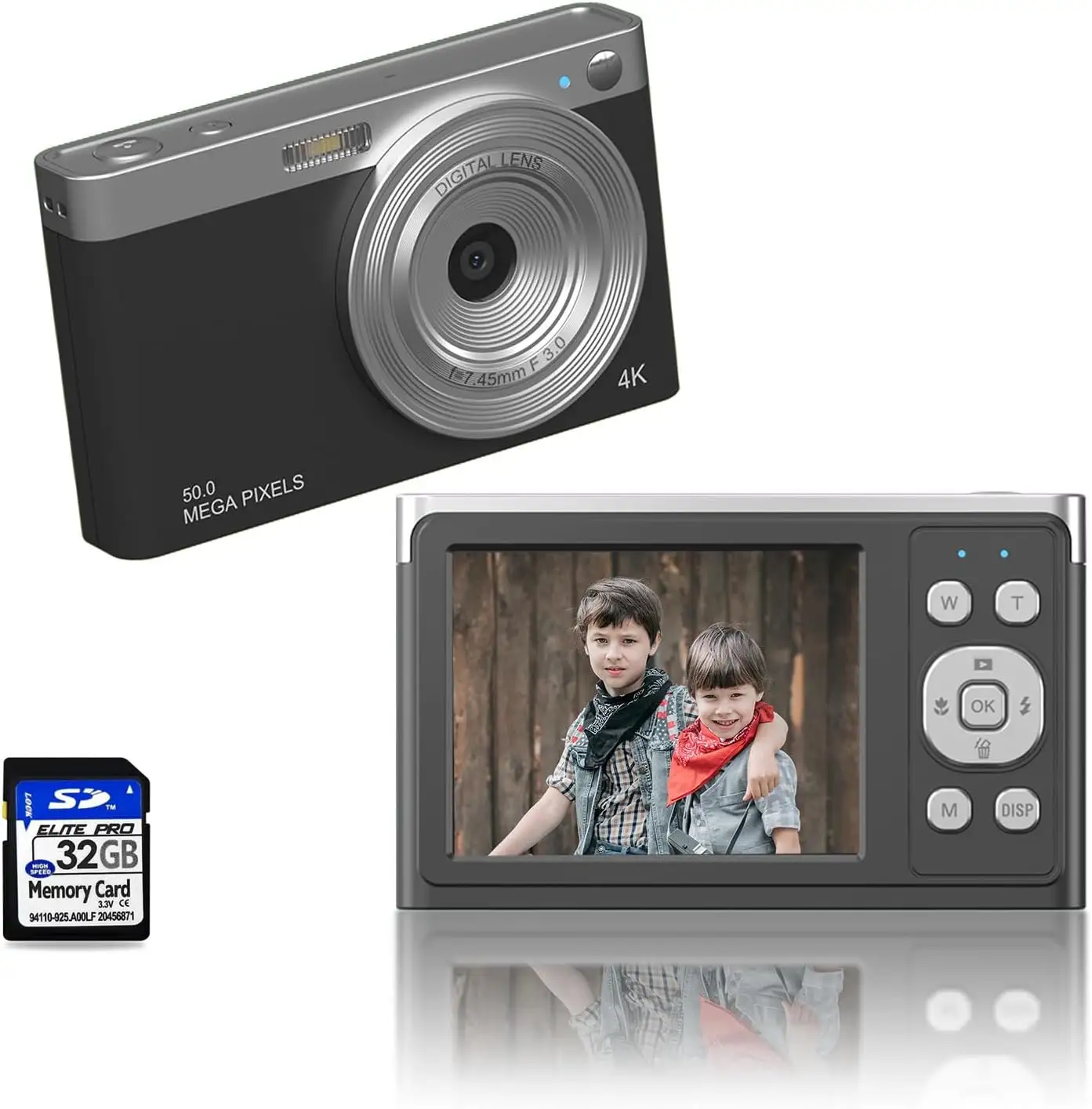 디지털 카메라 4K 키즈 카메라 32GB SD 카드 자동 초점 50MP 컴팩트 비디오 캠 16X 학생용 디지털 줌 블로깅 카메라
