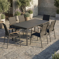 Table de salle à manger moderne en alliage d'aluminium robuste, extensible, à feuilles papillon, auto-rétractable, durable et résistante aux intempéries pour hôtel, école, villa