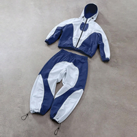 Ensemble de survêtement bleu et blanc contrastant pour hommes, veste coupe-vent technique avec logo personnalisé, pantalon baggy Gorpcore, vente en gros OEM