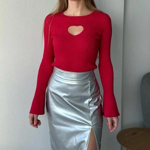Wholesale Solid Color Long Sleeve Keyhole Sweetheart Knitted Fall <b>Winter</b> Tops for Women Fashion - Product Image 2
