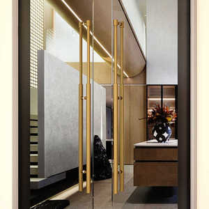 Poignée de <span class=keywords><strong>porte</strong></span> d'entrée principale en bois de luxe minimaliste, poignée de <span class=keywords><strong>porte</strong></span> en verre moderne en acier inoxydable personnalisée pour chambre à coucher - Product Image 5