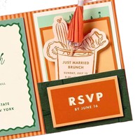 Invitation de mariage vintage bicolore, ensemble de cartes personnalisées en papier, carte RSVP, enveloppe, carte d'invitation pour mariage en plein air