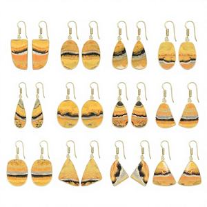 Pendientes con Forma de Gema Curativa Natural, Jaspe Abejorro, Chapado en Oro de 18K, Joyería Hecha a Mano para Mujer, Regalo para Fiesta - Product Image 1