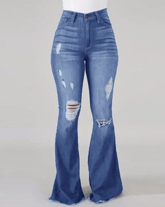 Nuovi Jeans a Zampa d'Elefante Blu Vintage con Vita Alta Elasticizzata e Gamba Lunga per <span class=keywords><strong>Donna</strong></span> - Product Image 3