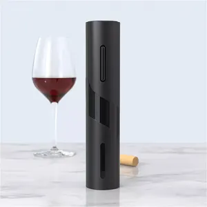 Powered tek tıklama düğmesi siyah pil elektrikli şarap açacağı hediye seti folyo kesici ile elektronik tirbuşon