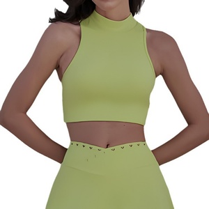 Customized Printed Crisscross Back <b>High</b> Neck Crop <b>Top</b> Quick-Dry Lightweight Yoga Vest Breathable Hollowed Waist Skinny Fit Sexy - Product Image 5