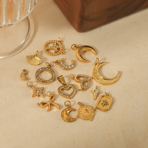 อุปกรณ์ตกแต่งเครื่องประดับชุบทอง จี้รูปพระจันทร์ ดาว หัวใจ โบว์ สำหรับทำสร้อยคอ DIY สไตล์ 18k ประดับด้วยเพชรคิวบิกเซอร์โคเนีย - Product Image 2