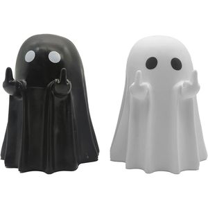 YOKUSHI Figurine de fantôme 2 pièces en résine noire et blanche, décoration d'Halloween pour intérieur, bureau, maison, salle de bain - Product Image 1