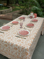 Nappe de table et set de table en coton Jahan-e-Hyderabad 3mm, style naturel écologique, imprimé floral, pour décoration intérieure, mariage, jardin, fête