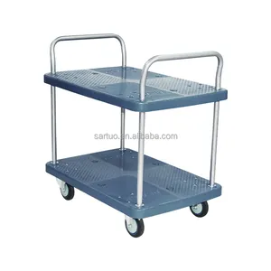 Dubbellaags Mute Goederenvervoer Platform Vlakke Bed Hand Multifunctionele Trolley Kar Stevig Met Vier Wielen