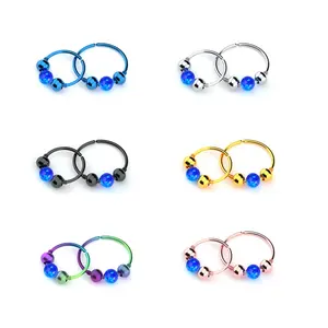 316 Stainless Steel Hand Polishing Nose Piercing Jewelry Septum Ear Cartilage Tragus Rings 20G Opal Nose Ring