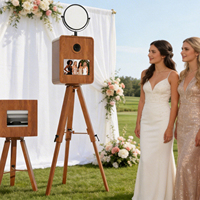 Photomaton portable en bois pour mariage en extérieur, avec trépied, kiosque, appareil photo reflex numérique, photomaton vintage en bois