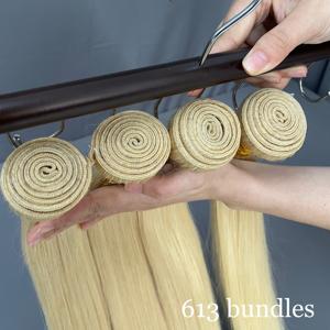 Lot de mèches de cheveux humains brésiliens blonds raides de 40 pouces avec frontal en dentelle, qualité 11A, cheveux vierges bruts 613, vente en gros - Product Image 2