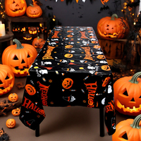 Taplak Meja Plastik Sekali Pakai Bentuk Persegi Panjang Motif Labu Halloween 137x274cm untuk Dekorasi Pesta Halloween