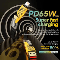 Vente en gros PD 65W 1 M 2M 1.5M câble de charge rapide 4-en-1 câble de chargeur multi-téléphone avec affichage de la tension et utilisation en voiture