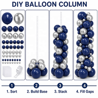 Décorations pour fête d'anniversaire, baby shower, événement de remise de diplôme, ballons en latex bleu marine et argent chromé, kit d'arche de guirlande