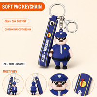 Porte-clés personnalisé en PVC souple 3D, personnages de police, pompiers, chefs