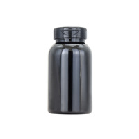 Bouteille en plastique PET pour compléments alimentaires, 200cc, noire, avec couvercle à clapet, sérigraphiée, capacité de 120 capsules/comprimés, emballage pharmaceutique