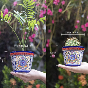 Talavera-Conjunto de plantas de alfarería mexicana de cobalto medio y pequeño, conjunto de <span class=keywords><strong>macetas</strong></span> suculentas - Product Image 4