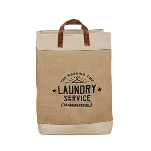 Wholesale Prom Plain Beach Bags Logo Print Big Natural Organic Jute Laundry Basket Shopping Tote Bag