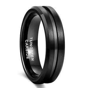 Tungsten Carbide <b>Ring</b> 6.8MM Two Tone Brushed Geometric Design For <b>Men</b> Wedding Band - Product Image 5