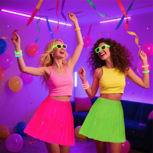 Venta superior Neon Glow Foil Fringe Falda 80s 90s Outfit Glow in the Dark Party Supplies para decoraciones <span class=keywords><strong>de</strong></span> fiesta <span class=keywords><strong>de</strong></span> neón Halloween - Product Image 2