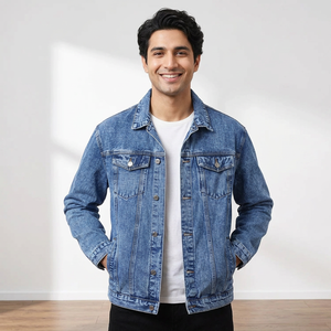 New Fashion Custom Made Men's <b>Denim</b> Jacket Stand Collar Front Vintage Style Hooded Breathable 100% Cotton High Quality <b>Material</b> - Product Image 1