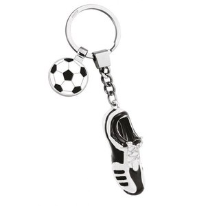 Porte-clés en forme de chaussure de football argentée, charme de ballon de football noir et blanc, chaîne en métal pour les fans de sport, cadeau - Product Image 1