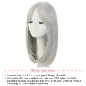 Extensiones <span class=keywords><strong>de</strong></span> Cabello Sintético <span class=keywords><strong>con</strong></span> Flequillo para Mujer, Largas y Lisas <span class=keywords><strong>de</strong></span> 16 Pulgadas, Resistentes al Calor, para Cubrir Cabello Gris - Product Image 4