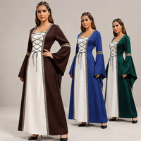 Großhandel Mittelalterliches Fantasy-Kleid für Damen, Langärmliges Bodenlanges Rollenspiel-Kleid in Weinrot, Braun, Blau, Schwarz und Grün