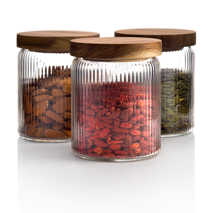 High Quality Cylinder Glass <b>Jars</b> 1.4L Empty Wide Mouth <b>Storage</b> Containers with Wooden Cover <b>for</b> Food Use - Product Image 1