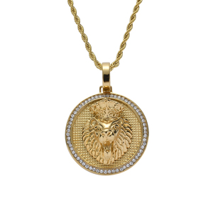 <span class=keywords><strong>Collana</strong></span> SN190 <span class=keywords><strong>con</strong></span> <span class=keywords><strong>Ciondolo</strong></span> <span class=keywords><strong>Leone</strong></span> in Cristallo Scintillante, Placcato Oro in Acciaio Inossidabile <span class=keywords><strong>con</strong></span> Catena a Corda, Gioiello Hip Hop Unisex per Regalo di Festa - Product Image 1