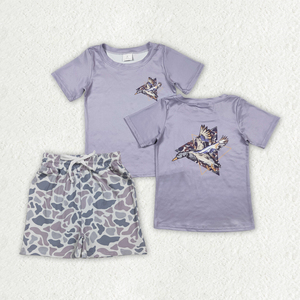 BSSO1903 RTS Boutique Ensemble de vêtements pour bébé garçon imprimé camouflage rayé Tenues pour enfants Vente en gros Ensemble à manches courtes - Product Image 3