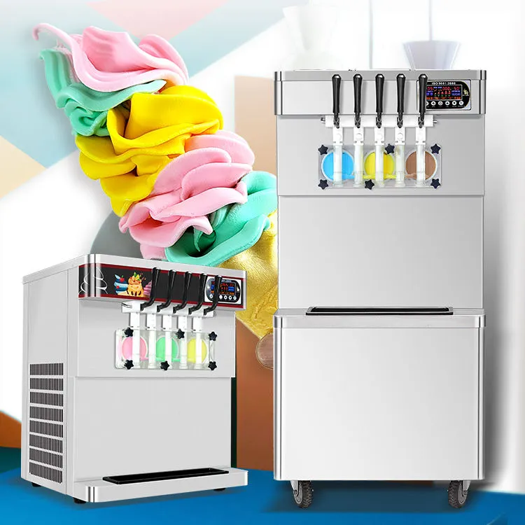 Masaüstü 5 karışık tatlar CE Rohs ETL yumuşak hizmet dondurma makinesi/koni dondurma yapma makinesi/dondurulmuş yoğurt dondurma makine fiyat