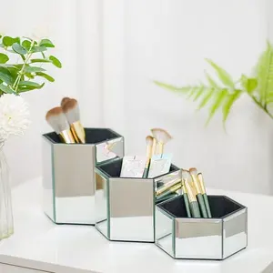 3 Stuks Spiegel Make-Up Borstel Organizer Houder Cosmetische Opslag Borstels Beker Voor Ijdelheid, Bureau, Badkamer Werkbladen