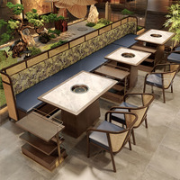 Tables et chaises de salle à manger rondes de luxe en marbre et métal modernes de Chine pour restaurant, ensemble de mobilier de banquettes incrustées