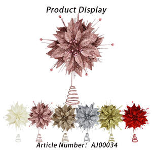 مخصص متعدد الألوان البلاستيك الذهب بريق البونسيتة الزهور + إبرة الصنوبر أعلى الزهور الربيع قاعدة شجرة عيد الميلاد زخرفة القمة - Product Image 6