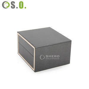 Grey Hot Selling Square Faux PU Leather Cardboard Paper Custom LOGO Jewelry Box Wedding Ring <b>Earrings</b> Jewelry Package Box - Product Image 2