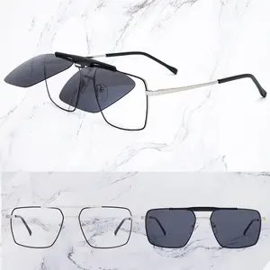 Брендовые Дизайнерские мужские солнцезащитные очки, квадратные очки, оптическая двойная оправа для очков на заказ с магнитным зажимом, новая модель очков для вождения