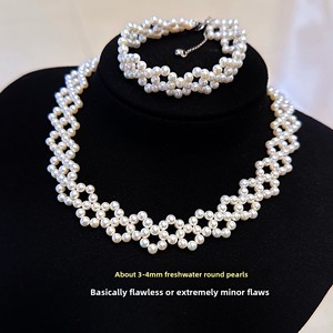 Set di Due Pezzi in Stile Francese: Collana e Bracciale in Argento 925 con Perle d'Acqua Dolce Naturali Intrecciate a Mano, Design <span class=keywords><strong>Fam</strong></span>, Lusso Discreto - Product Image 4
