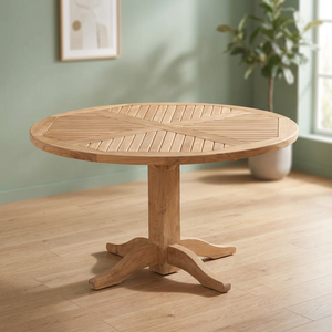 Mesa de Comedor Redonda de Teca para Exteriores, Moderna, Ecológica, Impermeable y Duradera, con Base de Pedestal, para Jardín, Restaurante, Resort o Patio - Product Image 2
