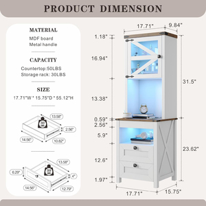 Tall Farmhouse Antique White Nightstand <b>with</b> <b>Motion</b> <b>Sensor</b> <b>LED</b> <b>Light</b> Wireless Charging Station and Lockable Hidden Gun Drawer - Product Image 5